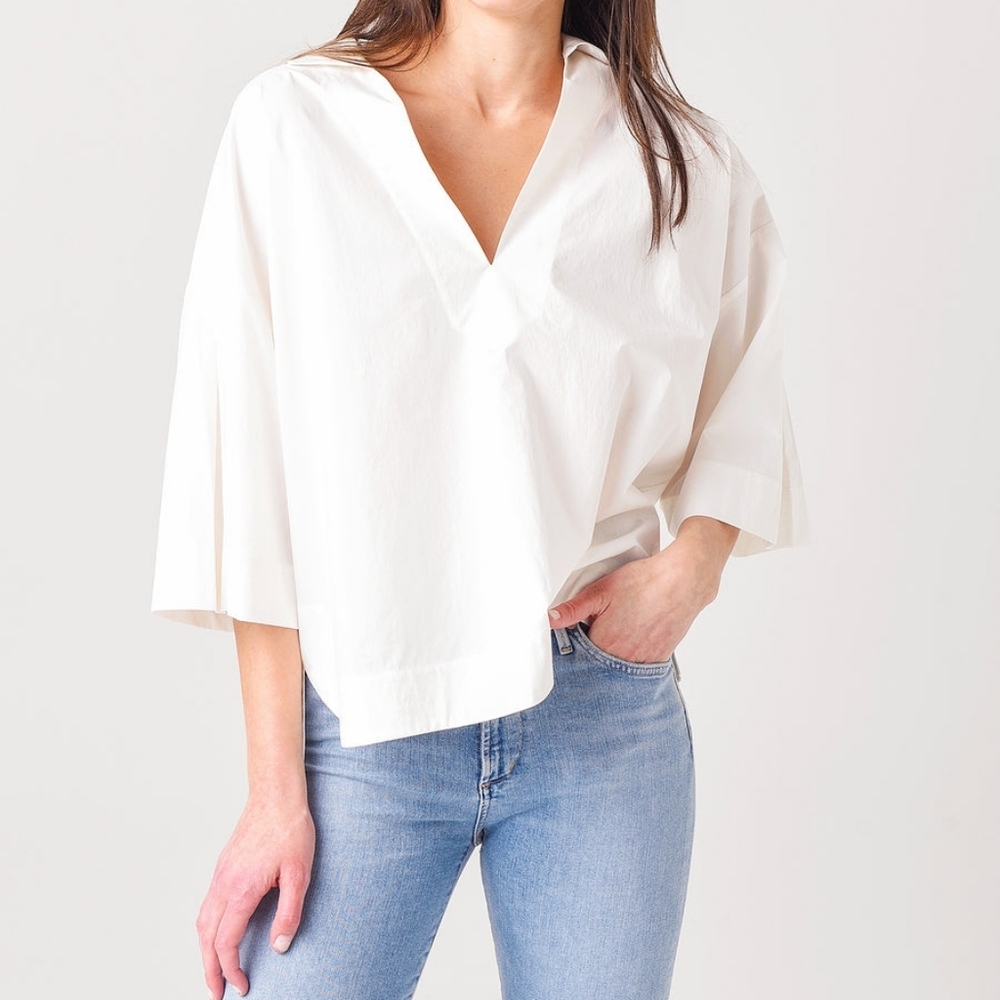 FRAME Channing Oversized Popover Top White Women's XS (fits Medium)